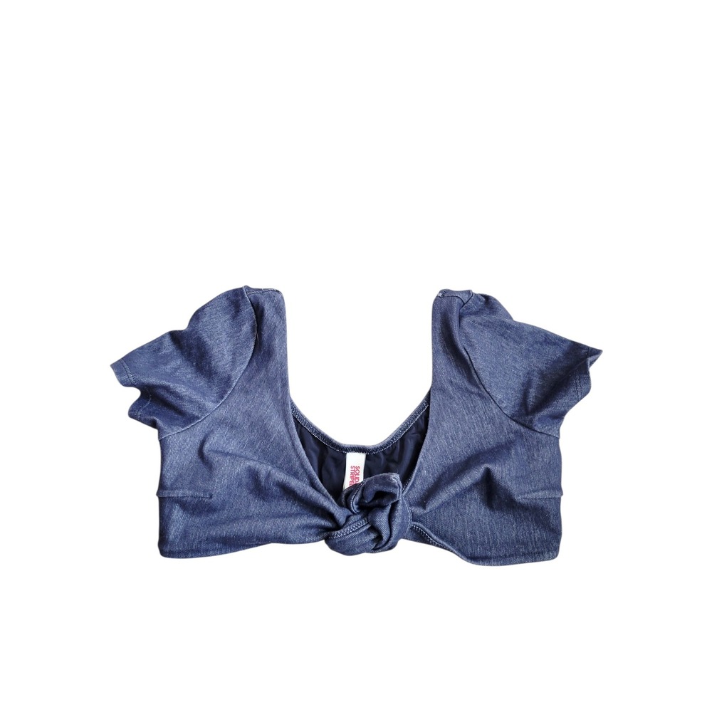 Solid & Striped Blue Denim Knot Cap Sleeve Bikini Top Womens Small
